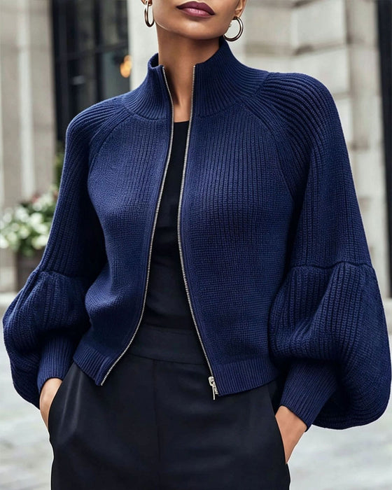 Manteau Col Montant Fermeture Éclair Manche Lanterne