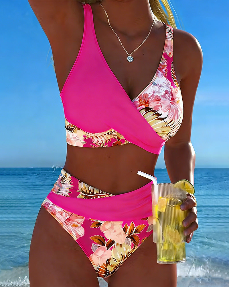 Bikini Contraste Floral Fendu