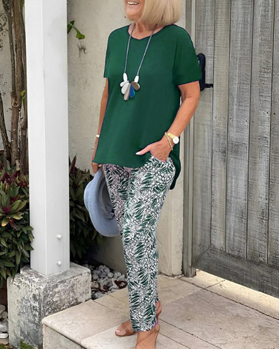 Set Unie Couleur Imprimé Casual