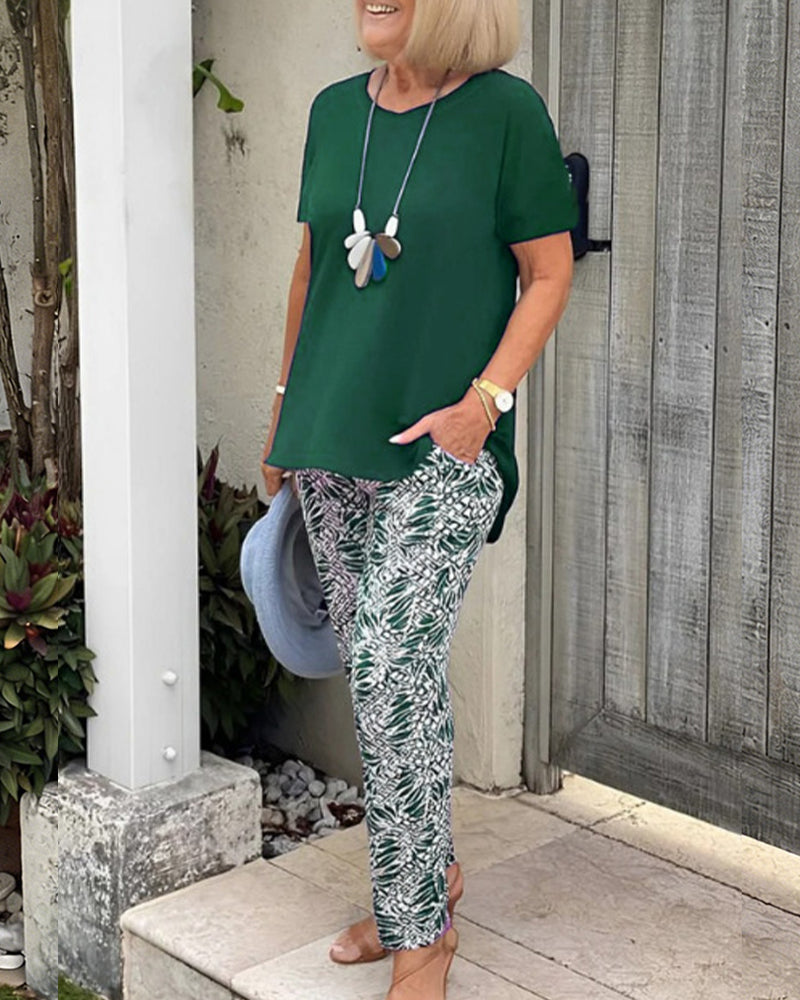Set Unie Couleur Imprimé Casual