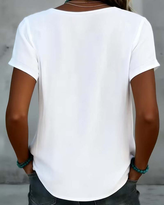 Blouse Col V Évidé Unie