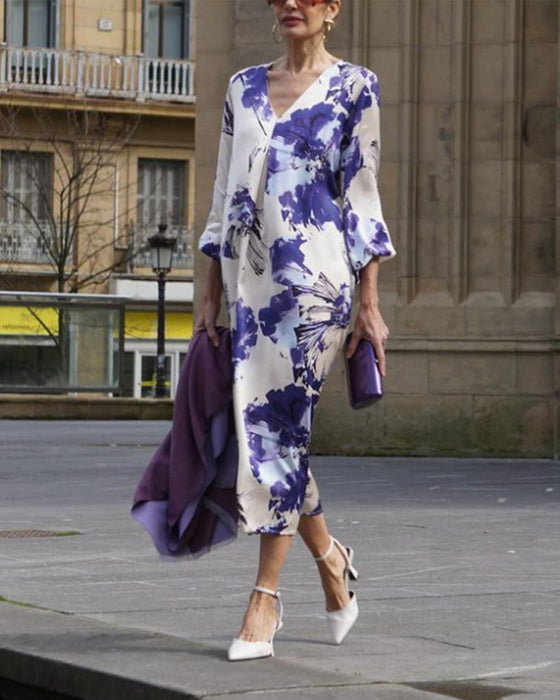 Robe élégante imprimée col V