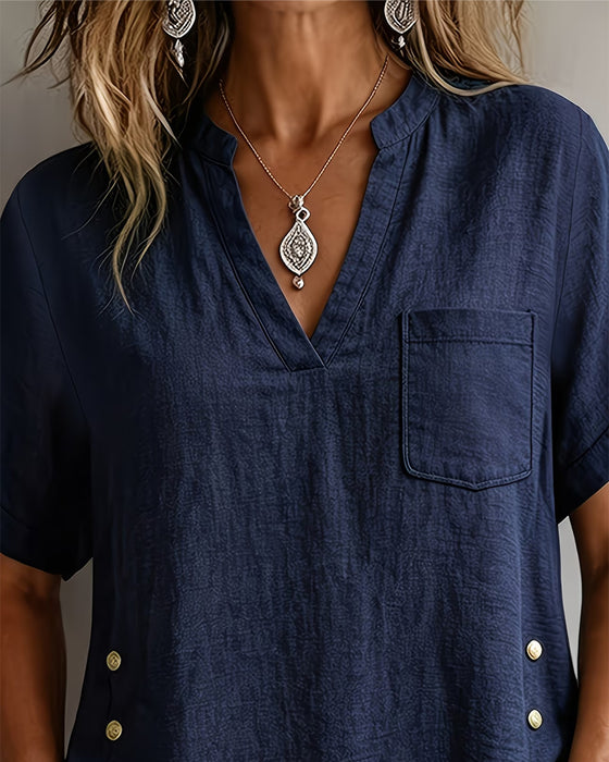 Blouse Col V Manche Courte Lâche