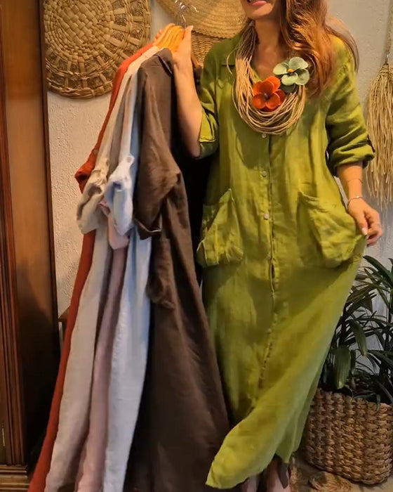 Robe Poche Lin Cardigan Décontracté