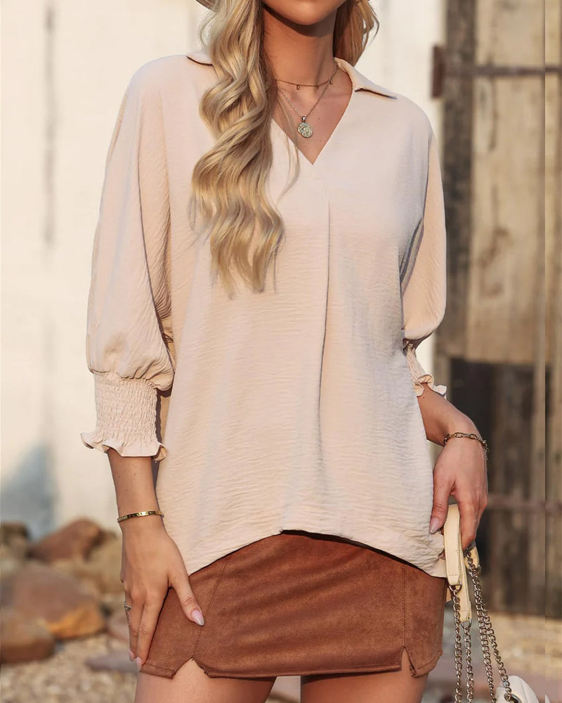 Blouse Col En V Coupe Loose Manche 3/4