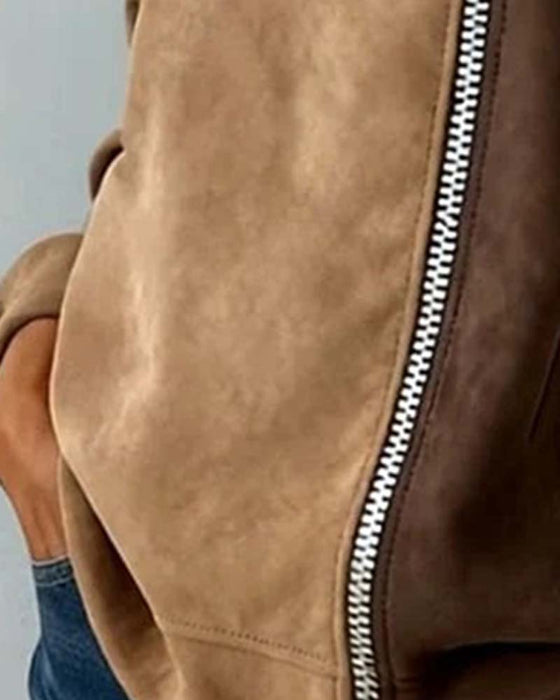 Hoodie À Capuche Cordon De Serrage Contraste Fermeture Éclair
