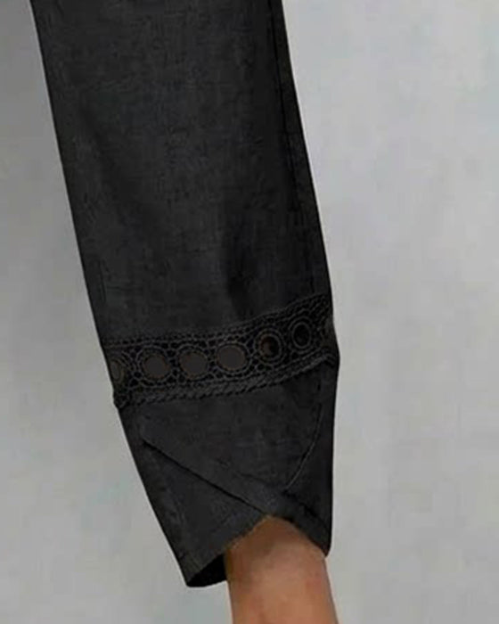 Pantalon Uni Ajouré Décontracté
