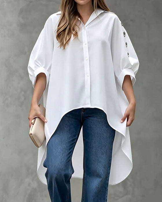 Blouse Lâche Évidé Bouton Irrégulier