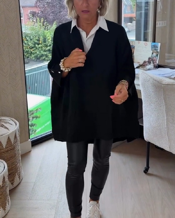 Pull Avec Caractéristiques Col V, Boutonné Et Asymétrique