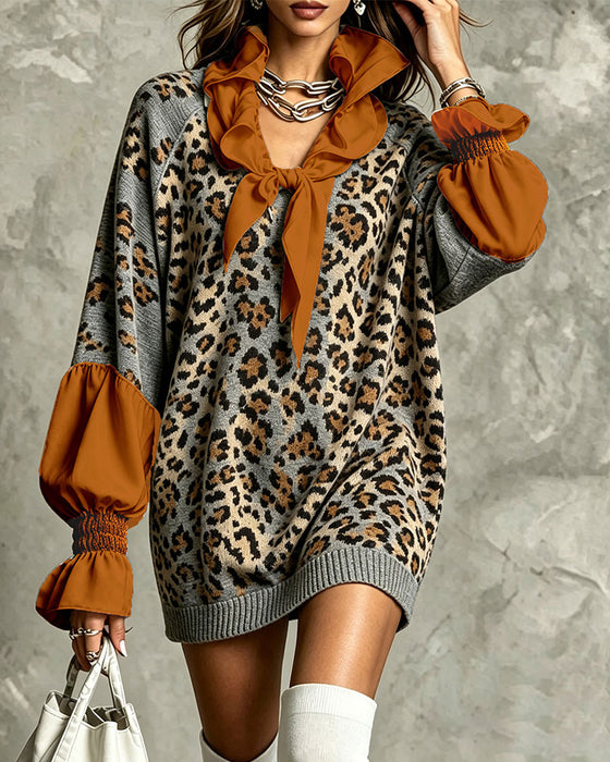 Robe Pull Léopard Patchwork Décontractée