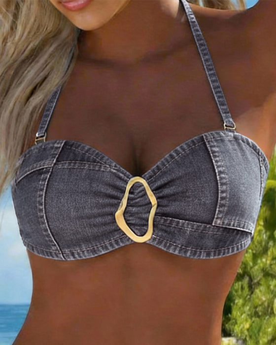 Bikini Porte-Jarretelles Boucle Métallique Deux-Pièces