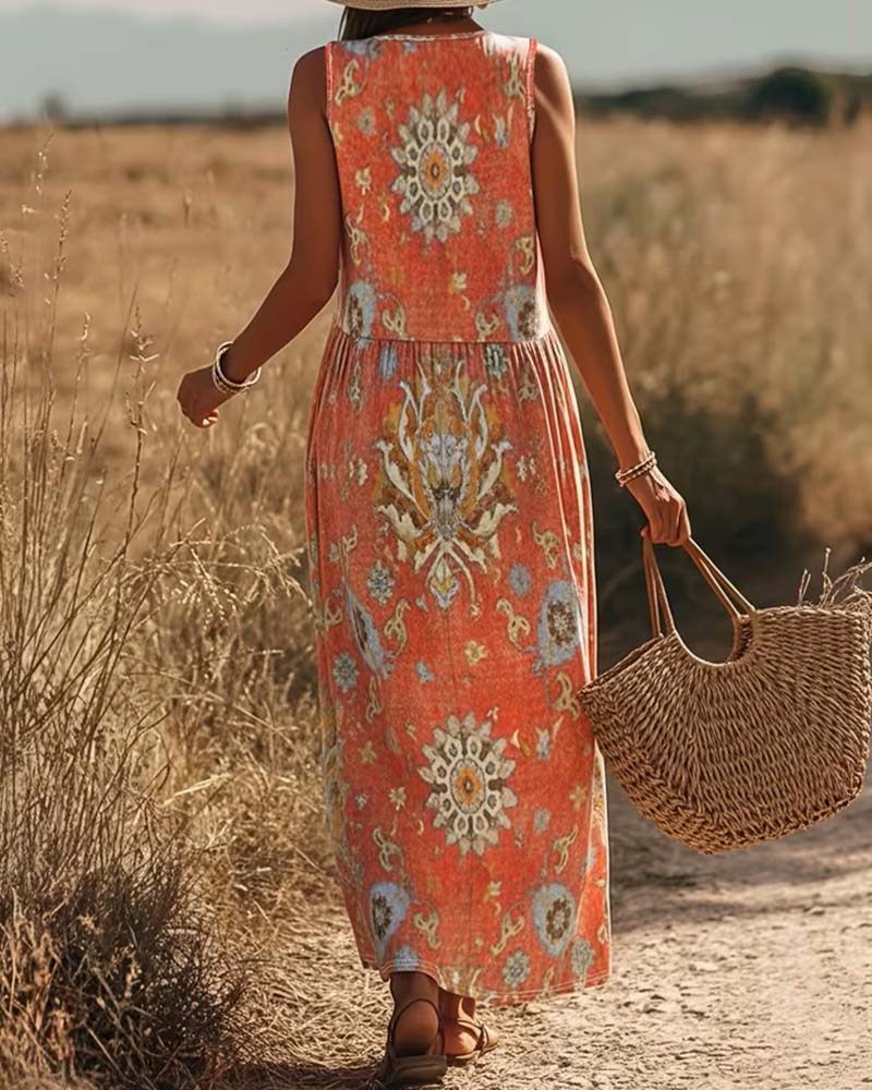 Robe Imprimé Ethnique Sans Manches Longue