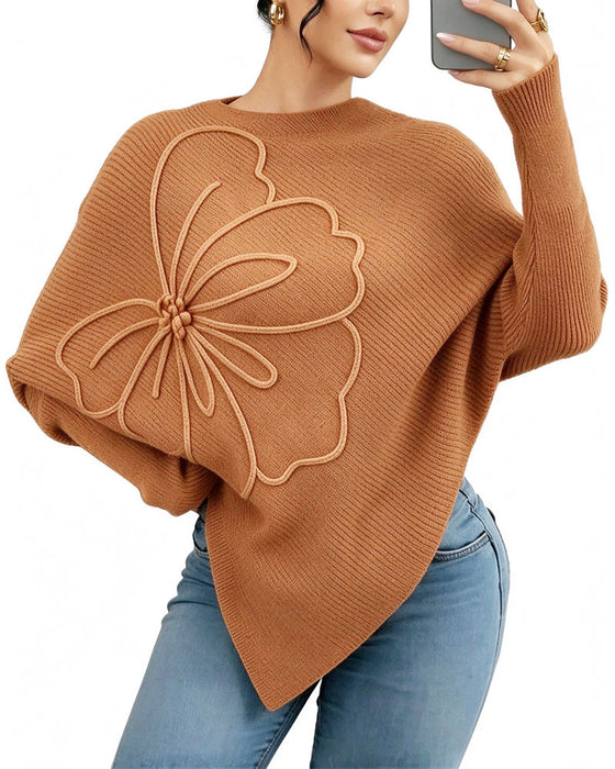 Pullover Élégant Fleuri Irrégulier