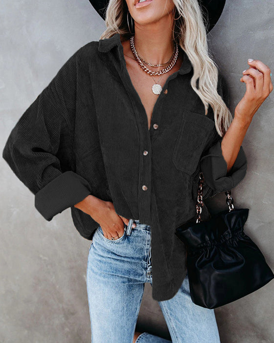 Blouse Unie En Velours Côtelé Avec Poche