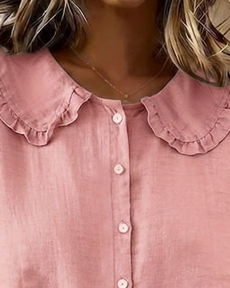 Chemise Col Peter Pan Coton-lin Volant Boutonnage Devant