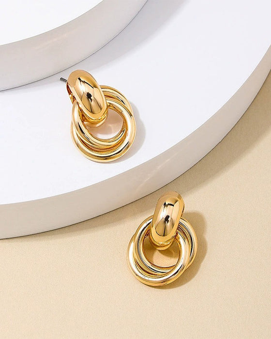 Boucles D'oreilles Vintage Texturé Double Couche Métal Enroulé