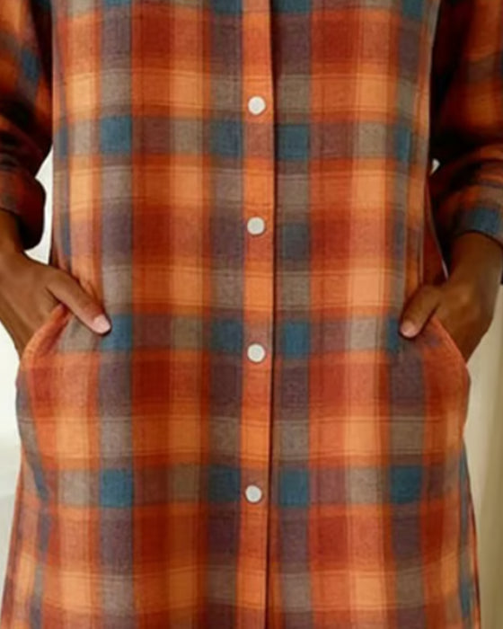 Robe Chemise À Carreaux Col Revers Boutonnée