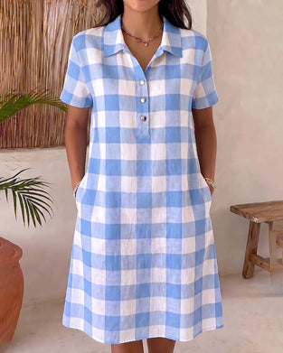 Robe Revers Bleu Et Blanc Carreau