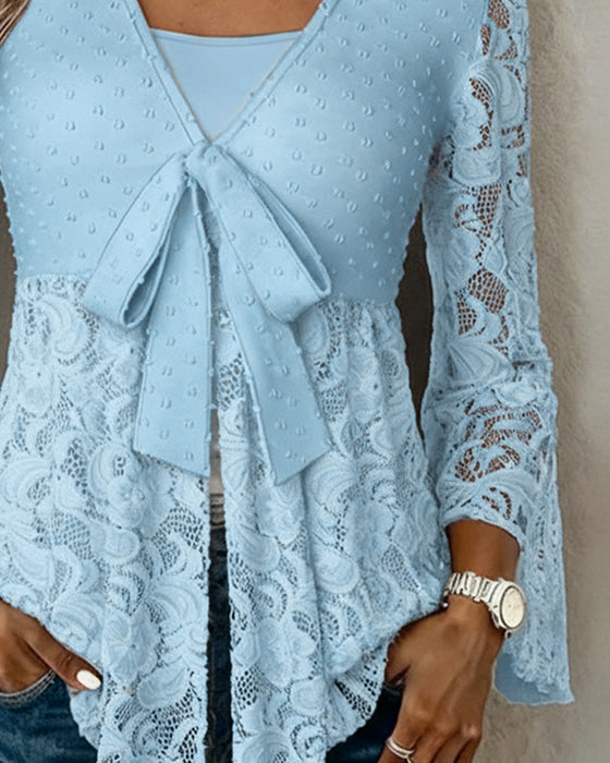 Blouse Unie À Manches Ballon Et Col V