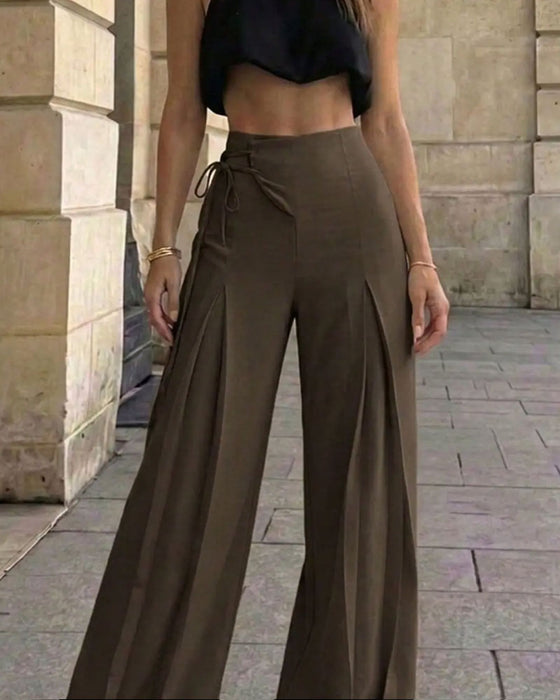 Pantalon Couleur Unie Long À Lacets