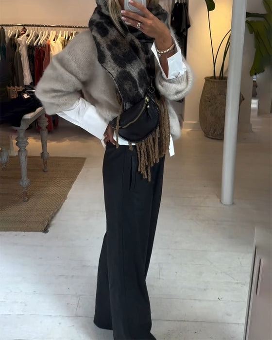 Pantalon Drapé Jambe Large Décontracté Cuir