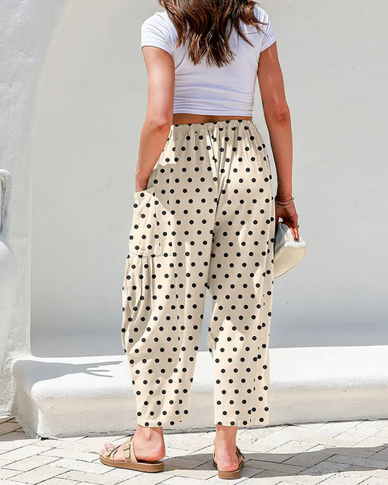 Pantalon Cordon Pois Poche Coupe Large Raccourci
