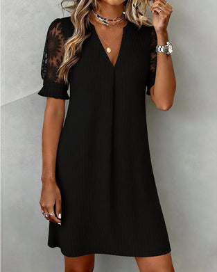 Robe Élégant Dentelle Manche Col En V