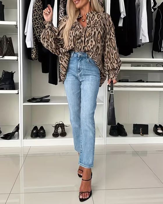 Blouse Manches Longues Imprimé Léopard