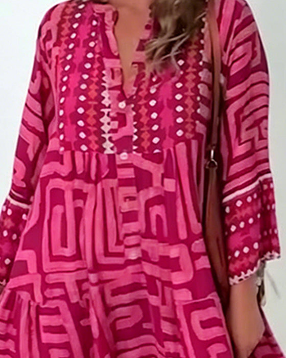 Robe Ethnique Imprimé Géométrique