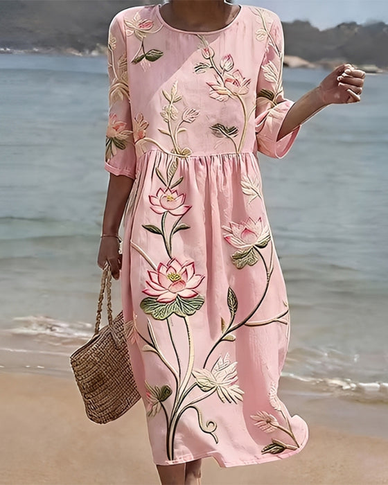 Robe Florale Col Rond