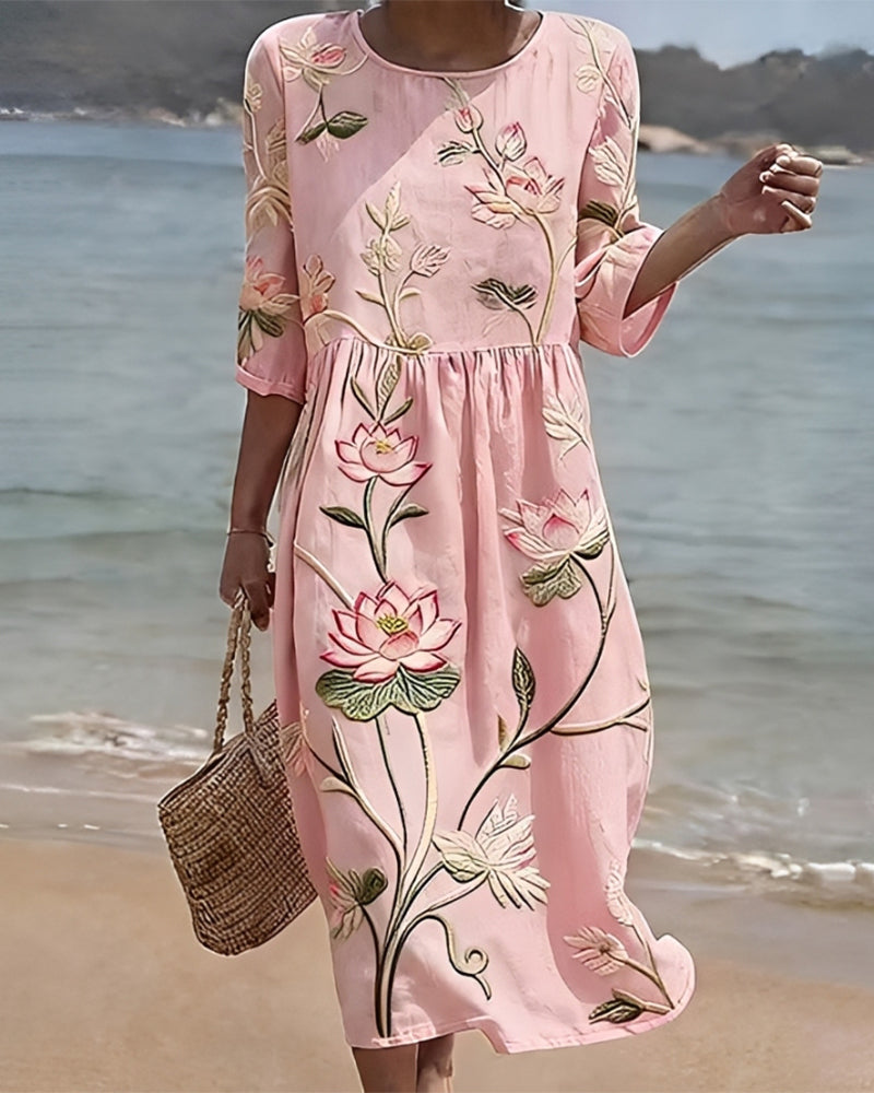 Robe Florale Col Rond