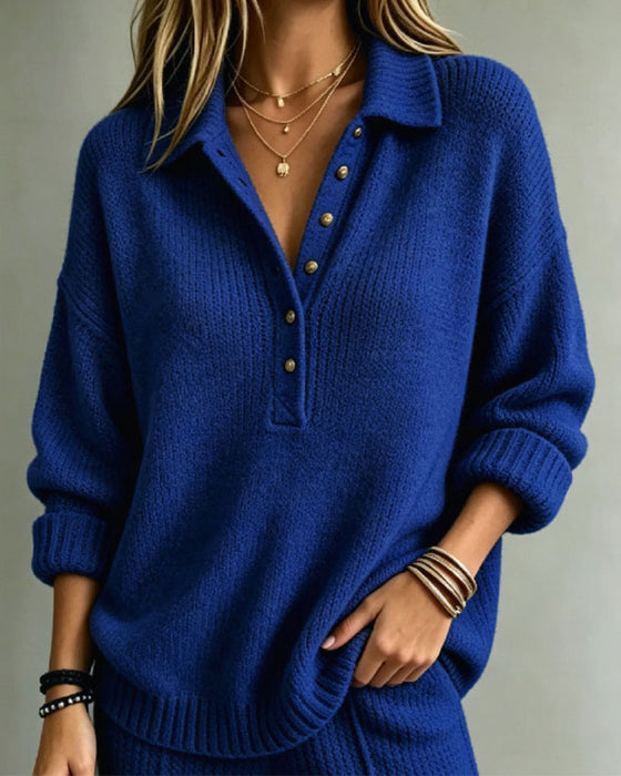 Pull Revers Boutonné Uni