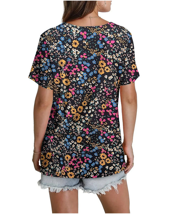 Blouse Fleurie Col V Manches Courtes