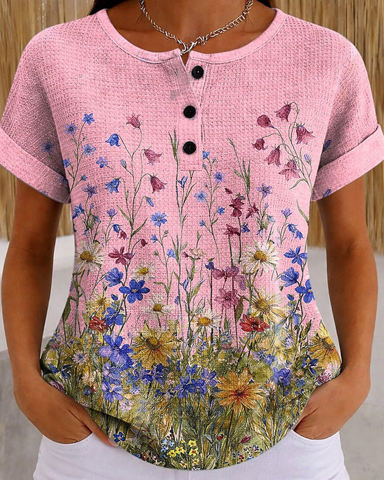 Haut Henley Fleur Sauvage Daisy Gaufré