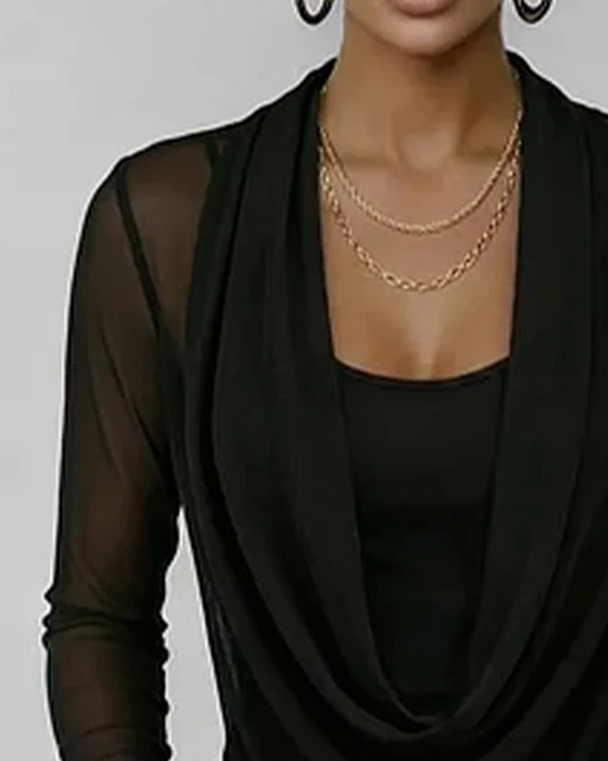 Ensemble Maille Superposée Col Cowl Manche Longue Deux Pièces