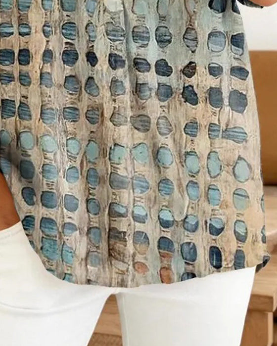 Blouse Imprimé Pois Bouton Demi-Patron