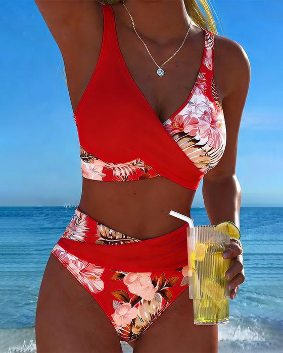 Bikini Contraste Floral Fendu