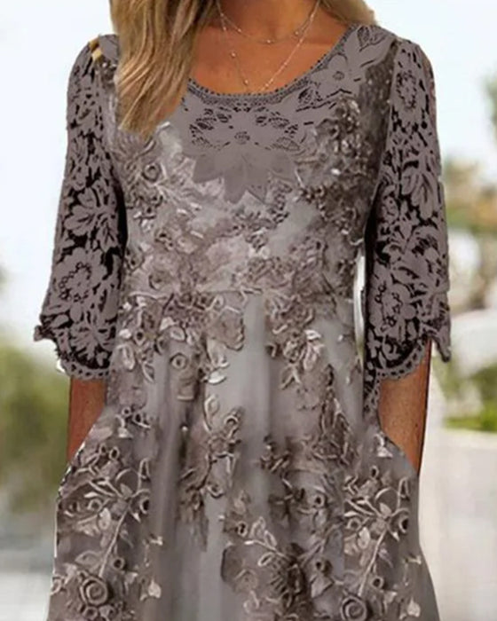 Robe À Col Rond Et Manches Trois-Quarts