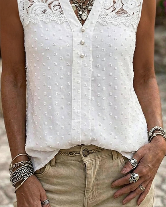 Débardeur Dentelle Jacquard Sans Manches