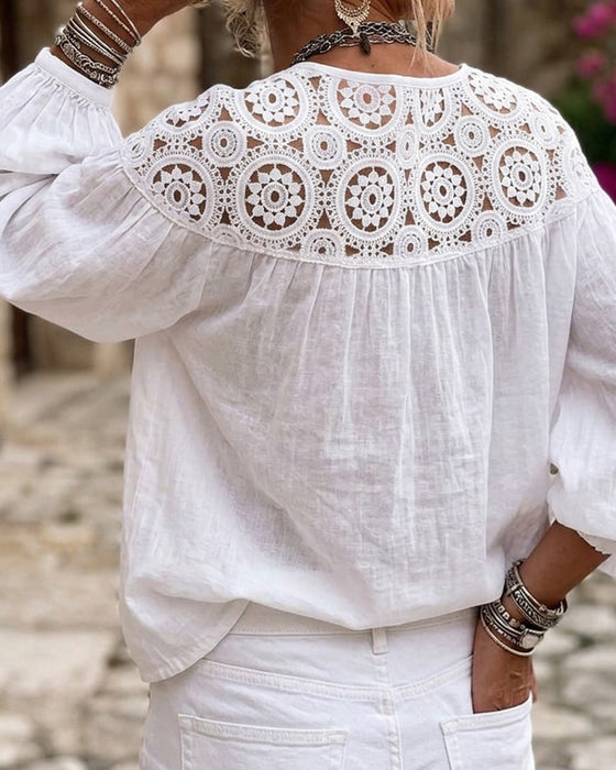 Blouse Manche Lanterne Dentelle Large