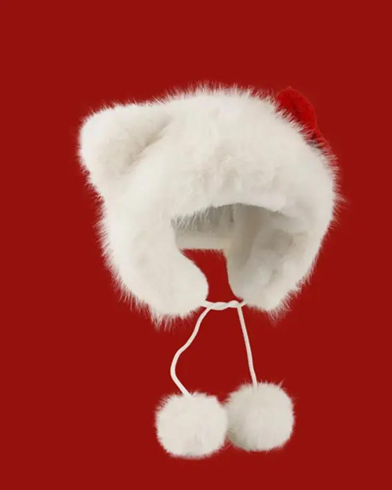 Chapeau Mignon Chat Oreille Design Pompon Décor Peluche