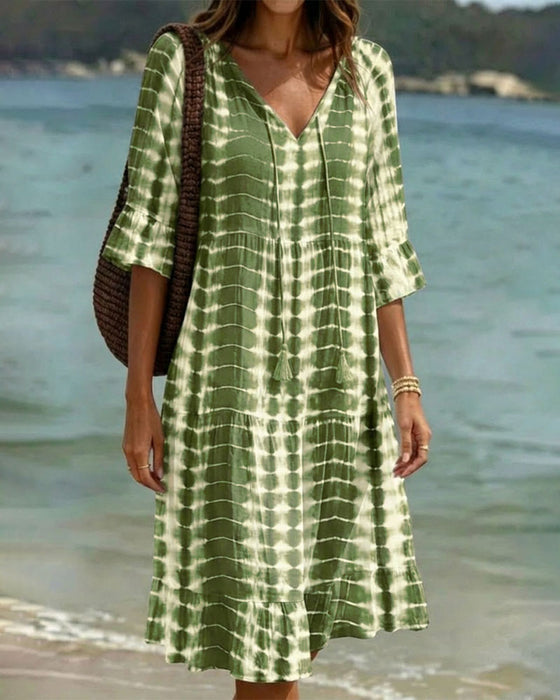 Robe Col V, Imprimé Dégradé, Vacances