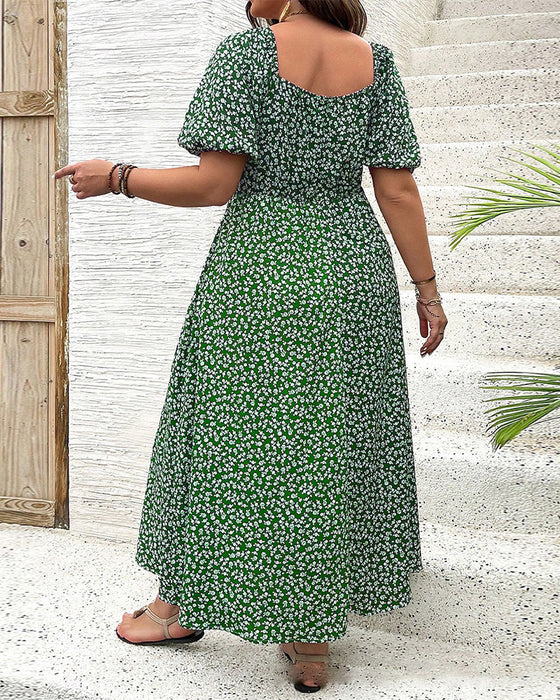 Robe Manches Courtes Fendue Imprimé Floral