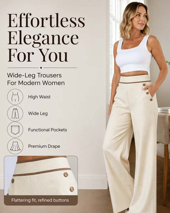 Pantalon Bouton Ligne Coupe Large Long