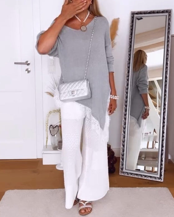 Pullover Off-Shoulder Ourlet Irrégulier