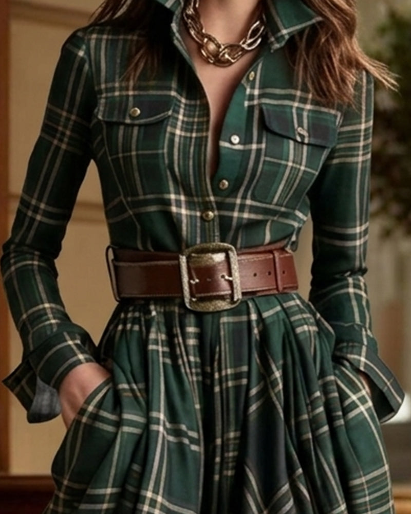 Robe À Carreaux Longue Chemise
