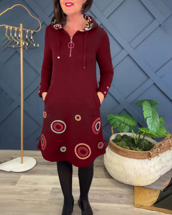 Robe décontractée à capuche zippée et imprimé cercle