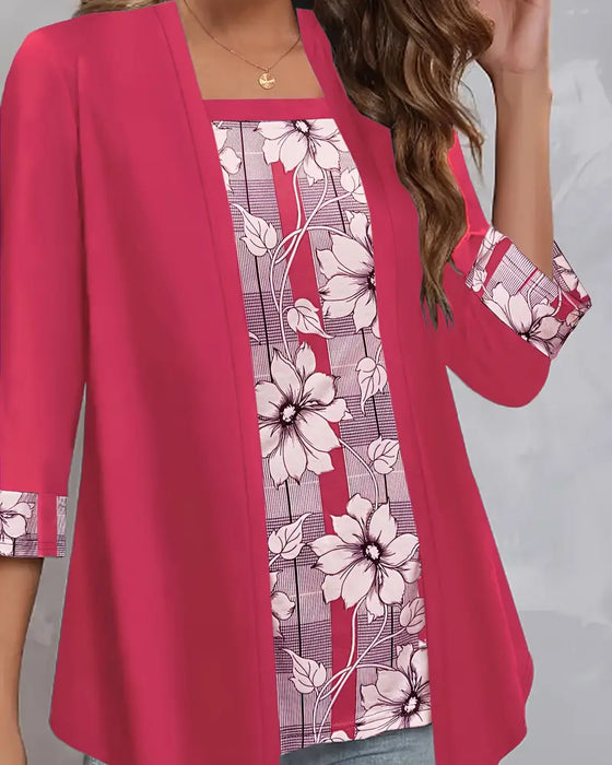 Haut Imprimé Manches Longues Faux Deux Pièces