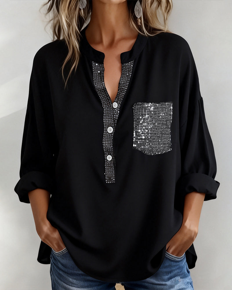 Haut Décontracté Patchwork À Paillettes Ample