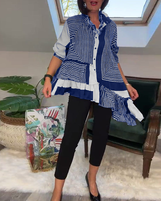 Chemise patchwork irrégulière à boutons imprimés à la mode